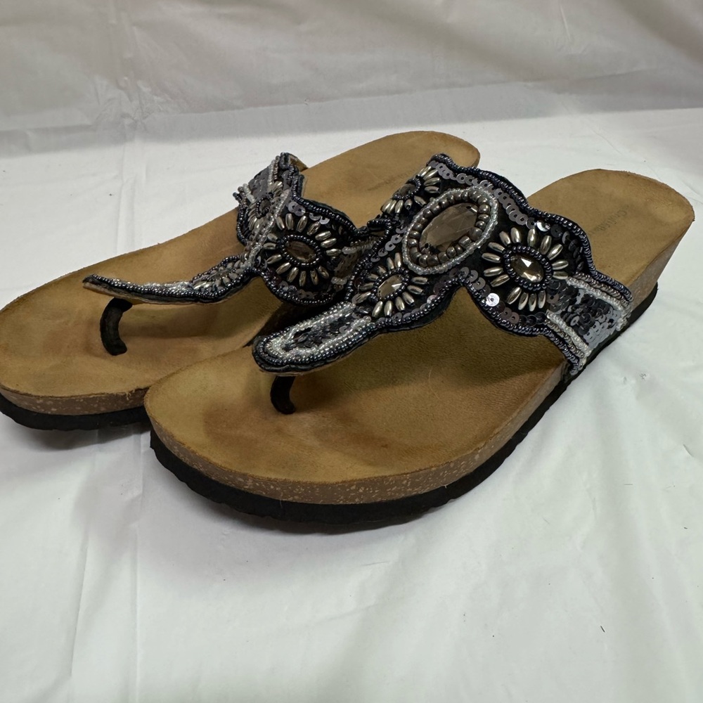 Croft & Barrow’s embellished black and tan women’s sandals